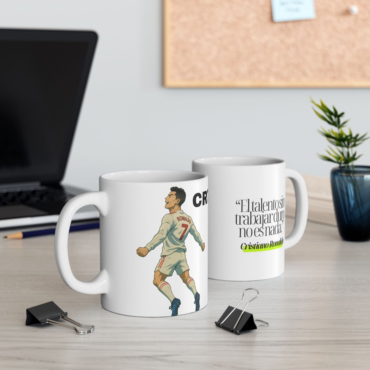 Taza Motivacional CR7: "El talento sin trabajo duro no es nada"