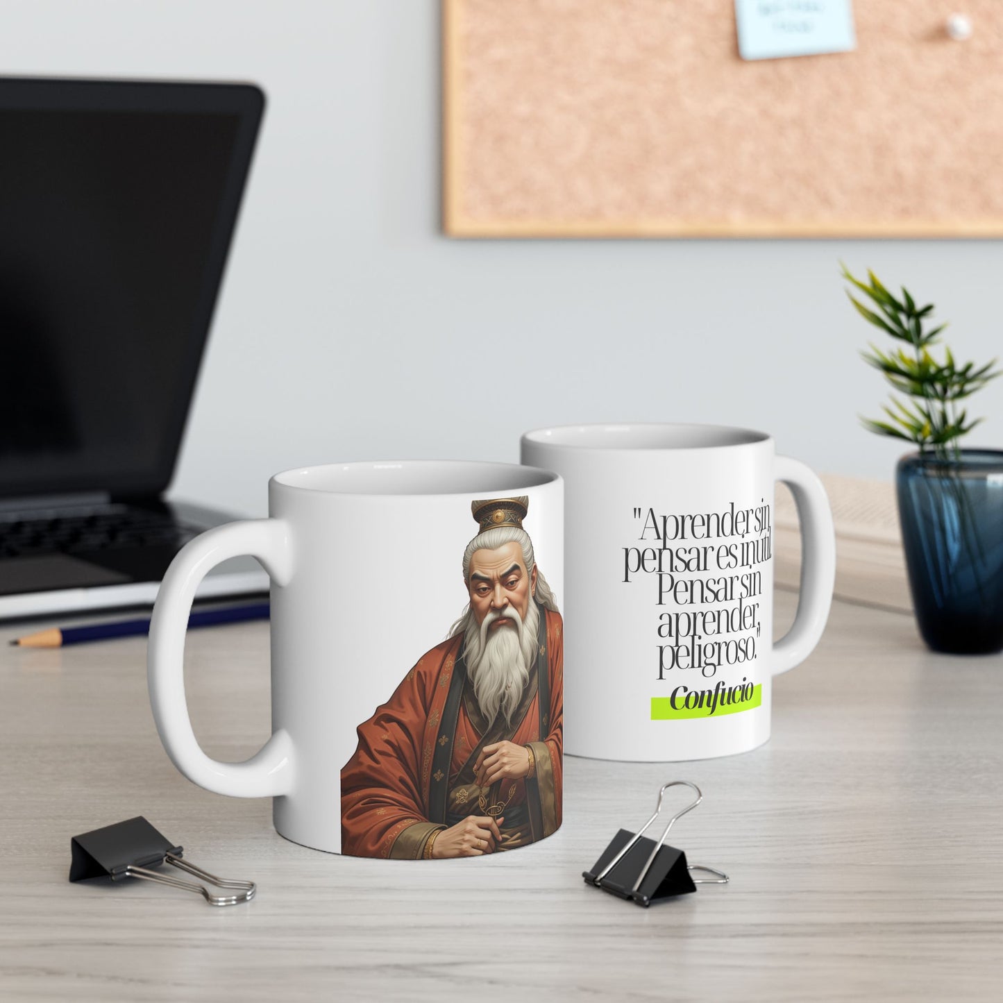 Taza Motivacional Confucio: "Aprender sin pensar..."