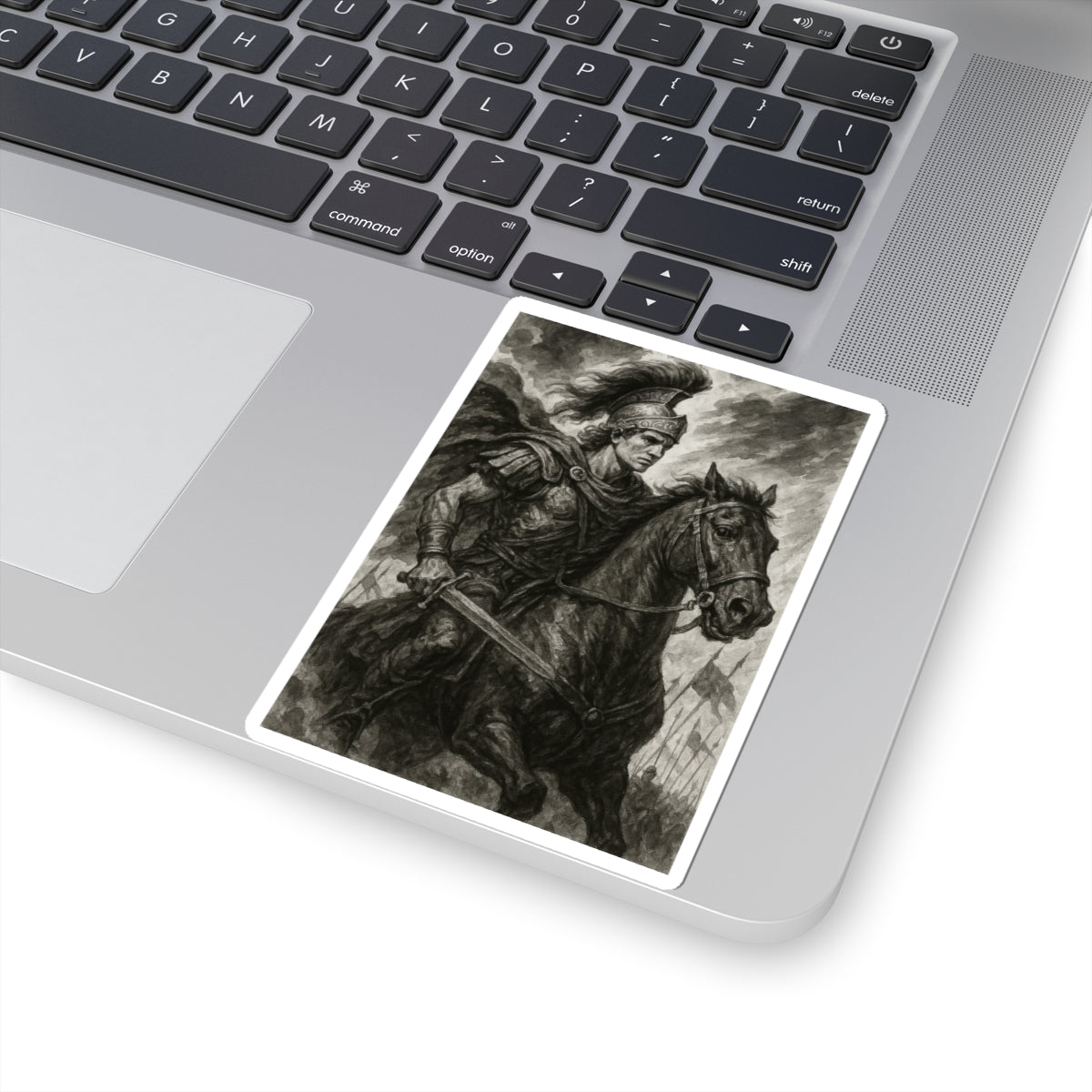 Alejandro Magno en Batalla – Sticker en Blanco y Negro