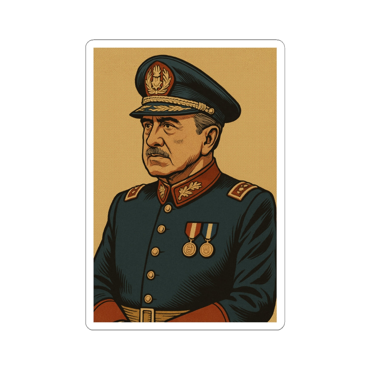 Sticker Augusto Pinochet – Estilo retro realista con halftone