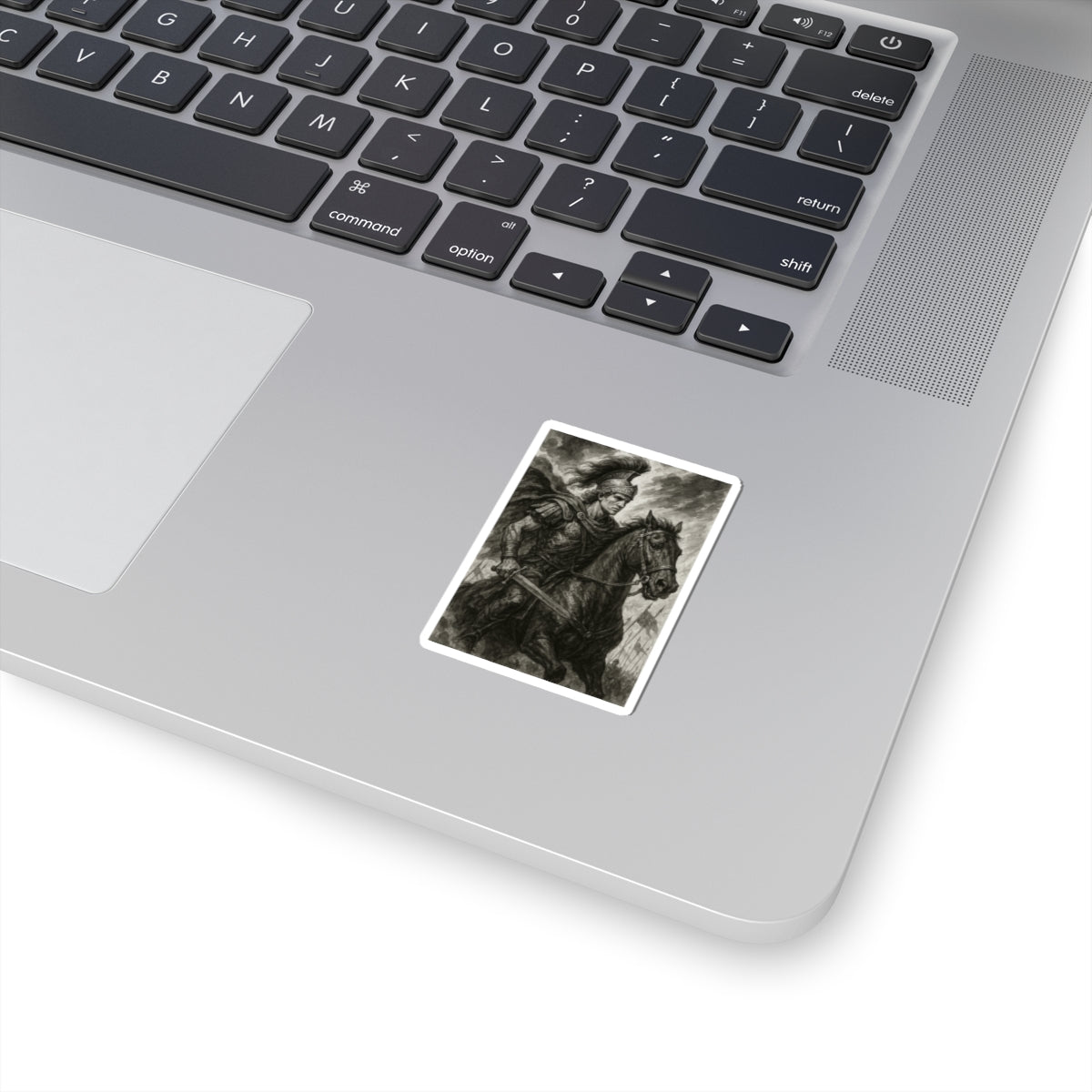 Alejandro Magno en Batalla – Sticker en Blanco y Negro