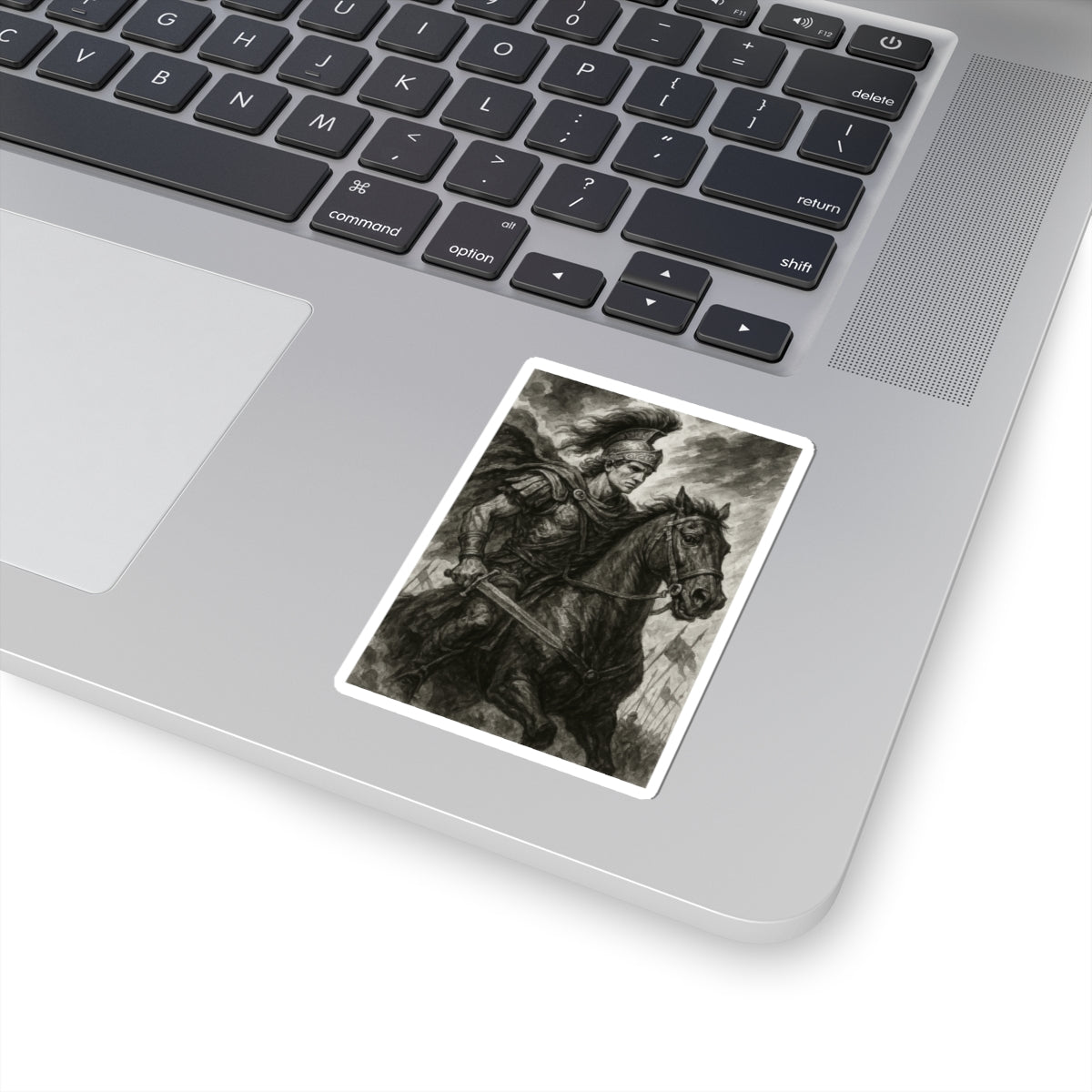 Alejandro Magno en Batalla – Sticker en Blanco y Negro