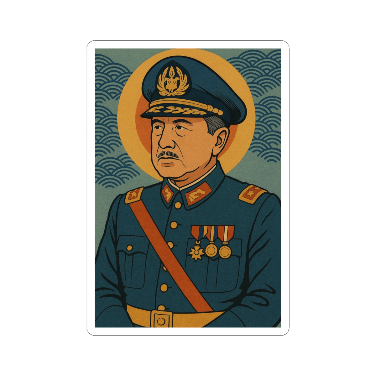 Sticker Kiss-Cut Augusto Pinochet – Estilo ukiyo-e japonés