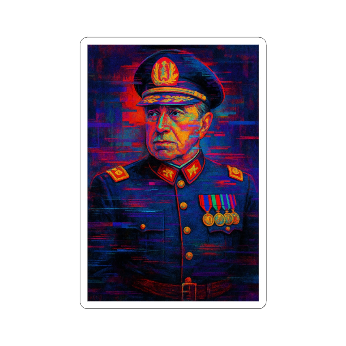 Sticker Augusto Pinochet – Arte glitch digital