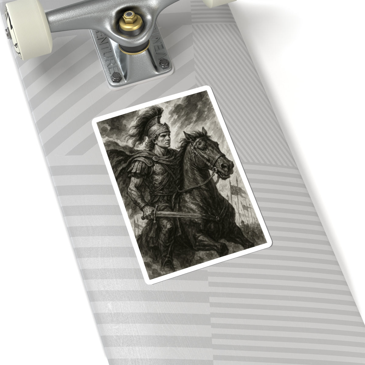 Alejandro Magno en Batalla – Sticker en Blanco y Negro