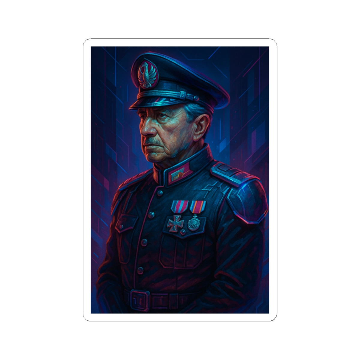 Sticker Augusto Pinochet – Arte cyberpunk distópico