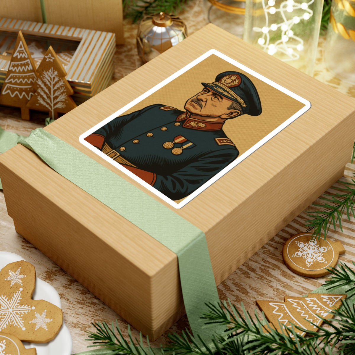 Sticker Augusto Pinochet – Estilo retro realista con halftone