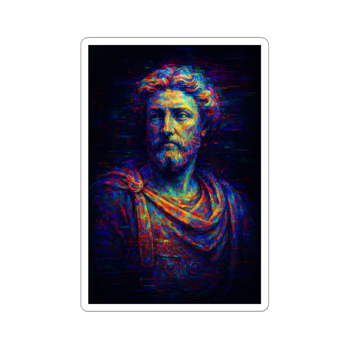 Sticker de Marco Aurelio Glitch – Filosofía Estoica