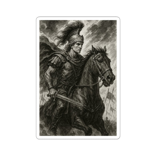 Alejandro Magno en Batalla – Sticker en Blanco y Negro