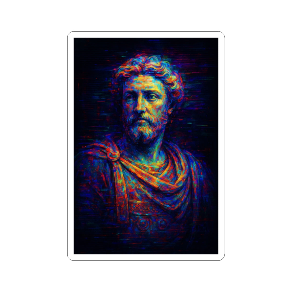 Sticker de Marco Aurelio Glitch – Filosofía Estoica